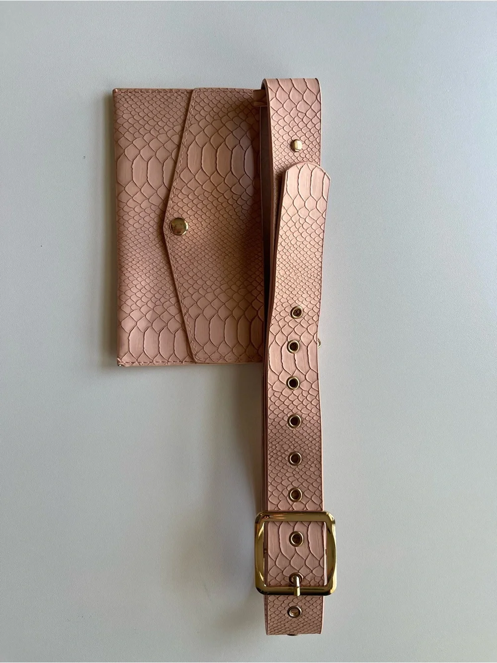 Blush Pink Snake-Embossed Leather Belt Bag